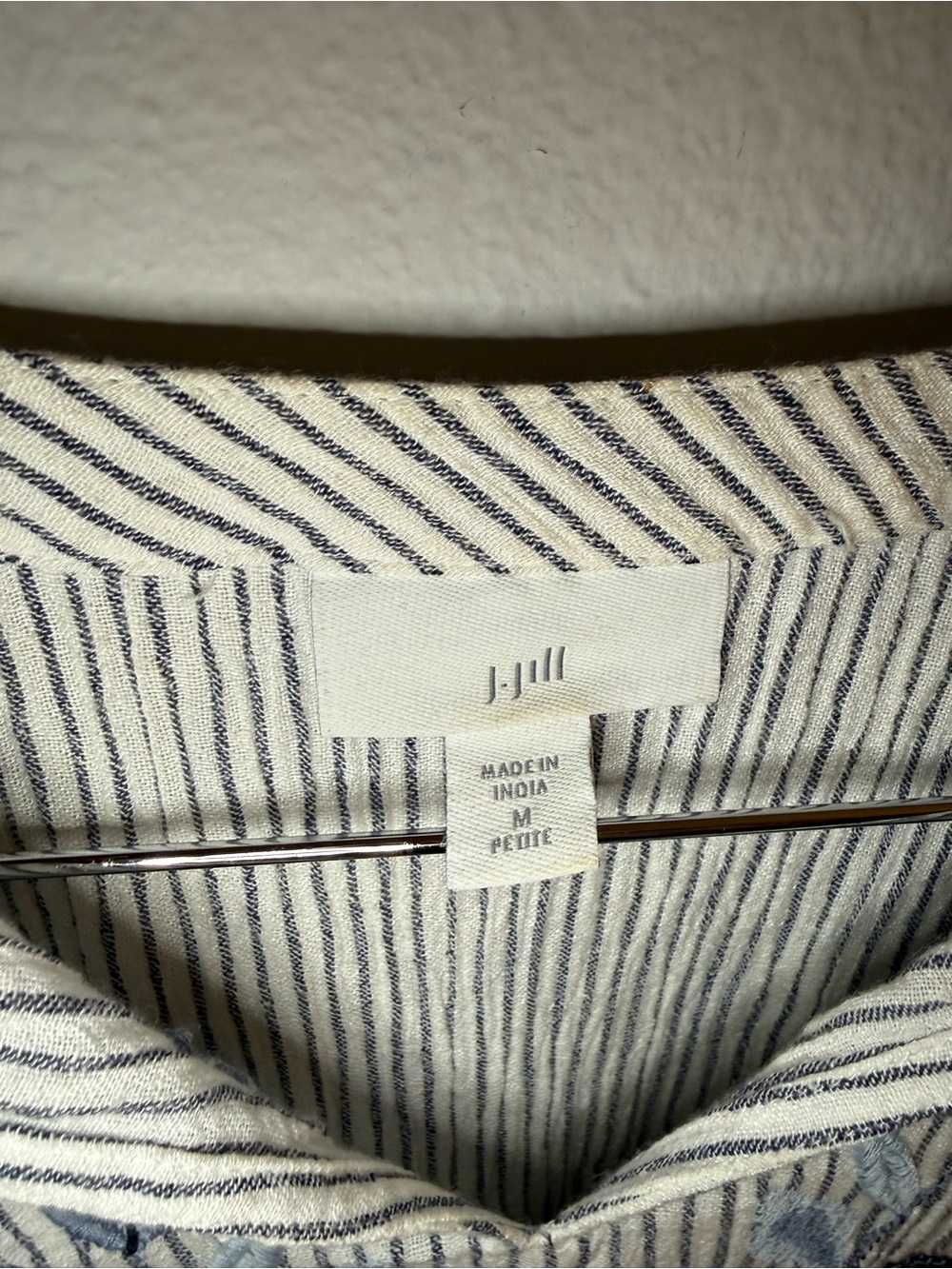 J. Jill Cream and Navy Striped Top with Embroidered Neckline - Picture 4 of 11